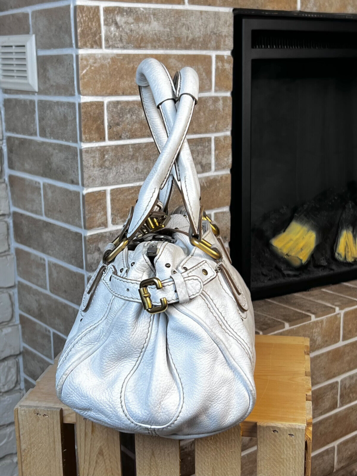 Chloe White Paddington Leather Bag In White Medium Ve