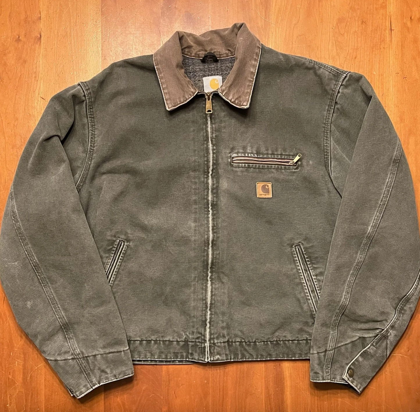 Vintage Carhartt Mens Detroit Jacket Moss Green Size Large Blanket Lined J97 Mos