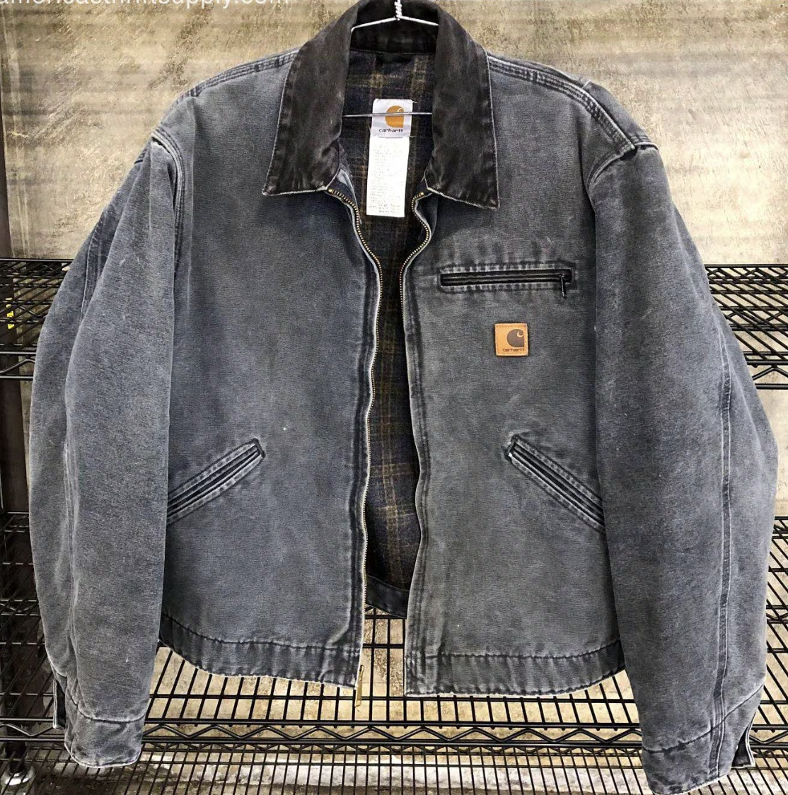 Vintage Y2K Carhartt J97 PTL Men's Blanket-Lined Grey Canvas Detroit Jacket - L