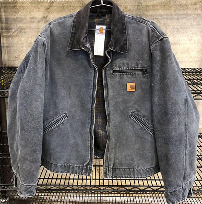 Vintage Y2K Carhartt J97 PTL Men's Blanket-Lined Grey Canvas Detroit Jacket - L