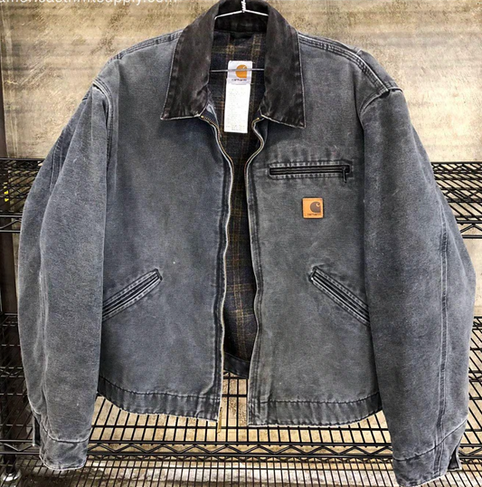 Vintage Y2K Carhartt J97 PTL Men's Blanket-Lined Grey Canvas Detroit Jacket - L