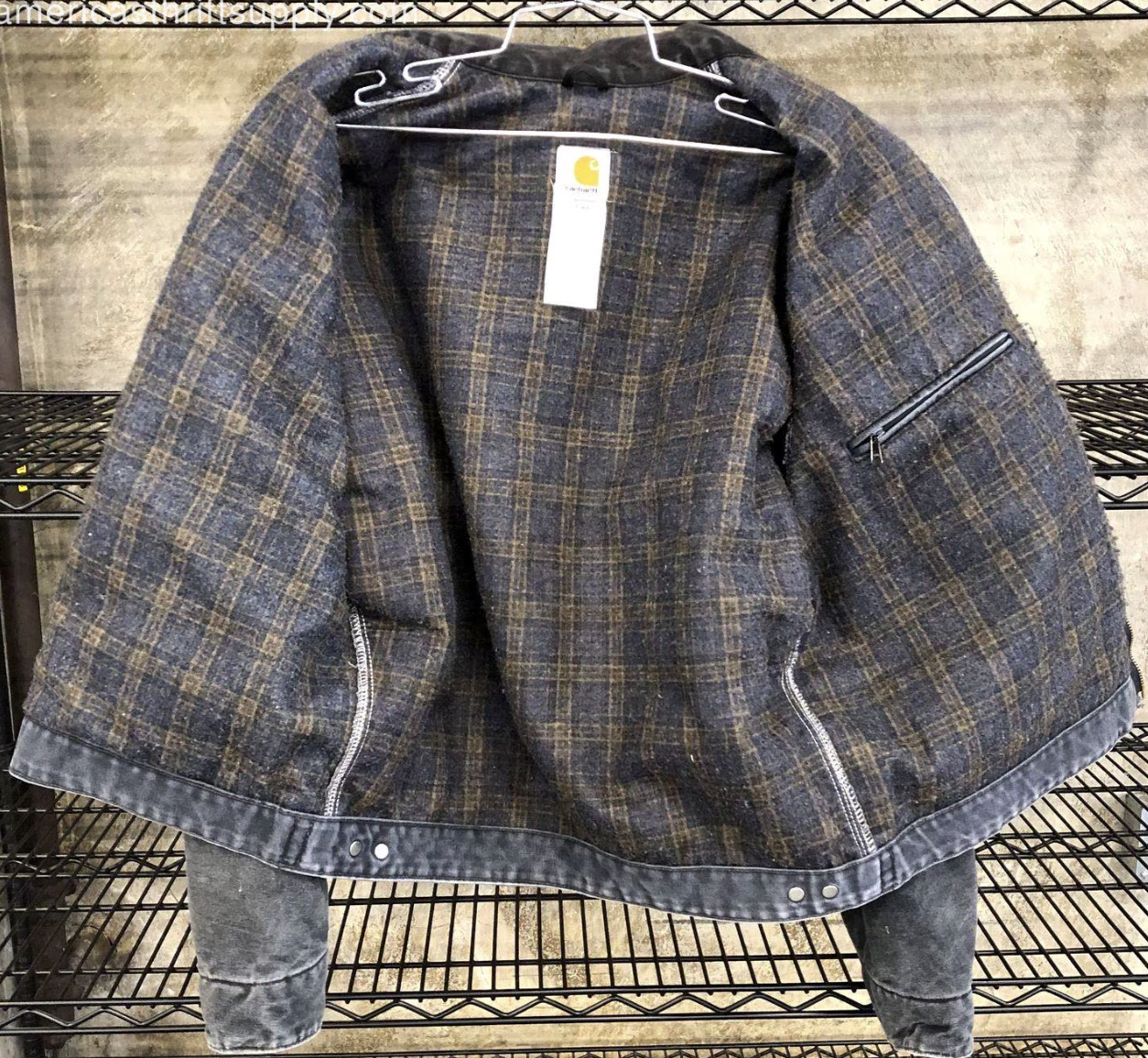 Vintage Y2K Carhartt J97 PTL Men's Blanket-Lined Grey Canvas Detroit Jacket - L