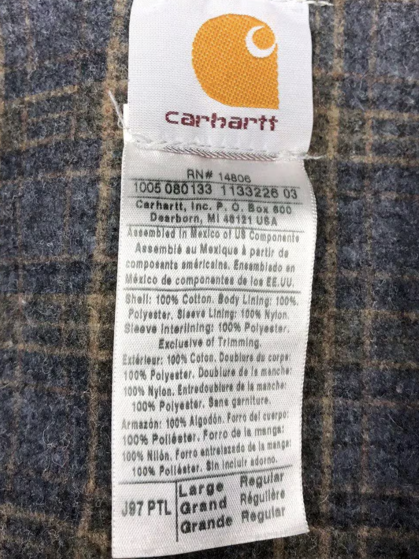Vintage Y2K Carhartt J97 PTL Men's Blanket-Lined Grey Canvas Detroit Jacket - L