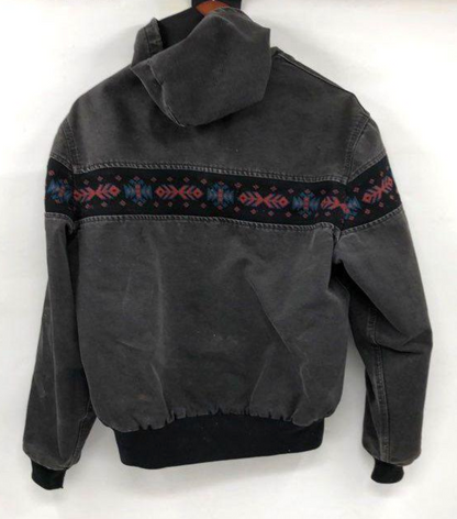 VTG Carhartt Southwest Aztec Hooded Jacket JR0005 Black/Grey Distressed sz M USA