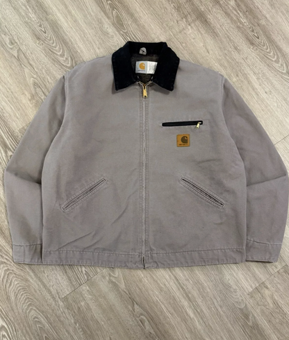 VTG Carhartt Detroit J76 CMT Work Jacket Large Blanket Lined Cement Gray USA 90s