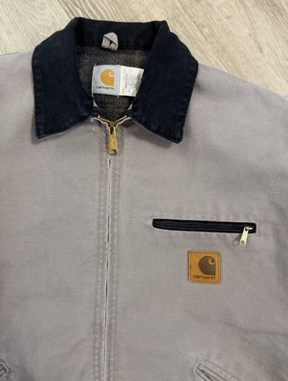 VTG Carhartt Detroit J76 CMT Work Jacket Large Blanket Lined Cement Gray USA 90s