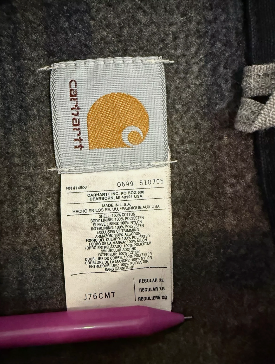 VTG Carhartt Detroit J76 CMT Work Jacket Large Blanket Lined Cement Gray USA 90s