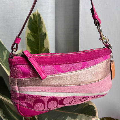 Coach Signature Vachetta Hand Shoulder Bag Pink Tan Silver RN