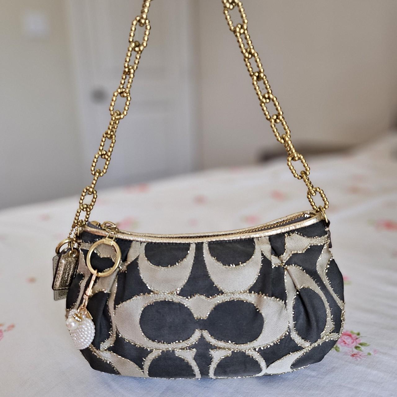 Vintage Y2K Coach Lurex Poppy Gold Hardware Small Shoulder Bag dE