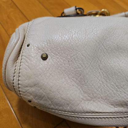 Chloe Paddington Shoulder Bag Leather Padlock Off White cG