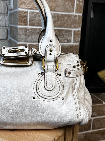 Chloe White Paddington Leather Bag In White Medium Ve