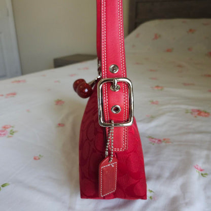 🍒 Y2K Vintage Rare Coach Red East West Baguette Shoulder Bag With Coin Purse 🍒 fM