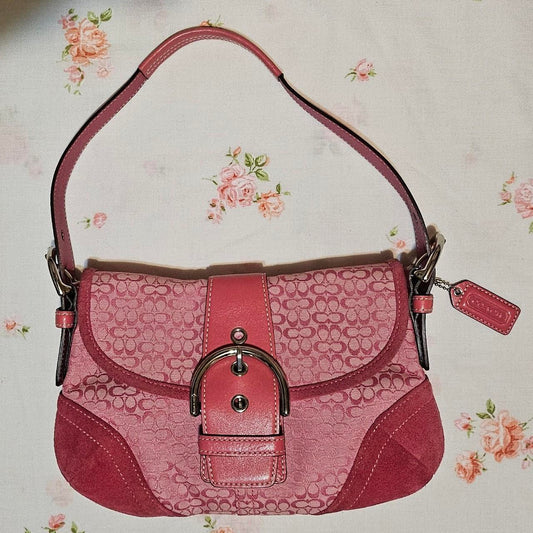 Vintage Coach Mini Soho Buckle Flap Pink Shoulder Purse aZ