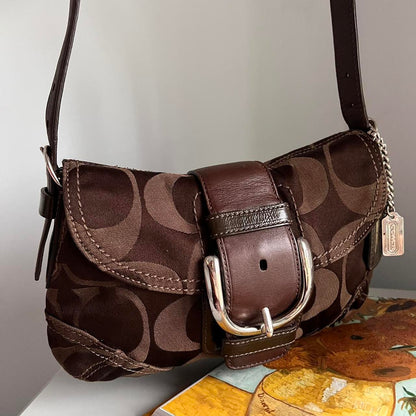 Coach Signature Soho Demi Shoulder Bag Brown Silver JM