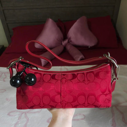 🍒 Y2K Vintage Rare Coach Red East West Baguette Shoulder Bag 🍒 Firm Price FA