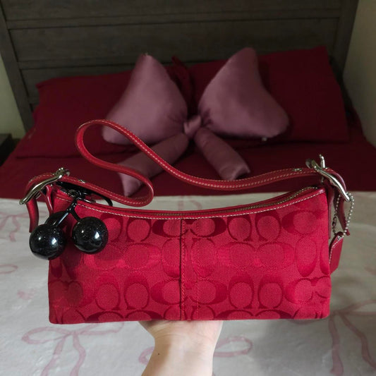 🍒 Y2K Vintage Rare Coach Red East West Baguette Shoulder Bag 🍒 Firm Price FA