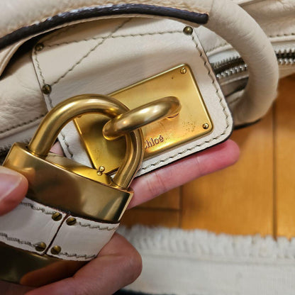 Chloe Paddington Shoulder Bag Leather Padlock Off White cG