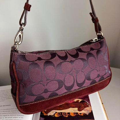 Coach Signature Demi Pouch Purple Burgundy Silver Lv