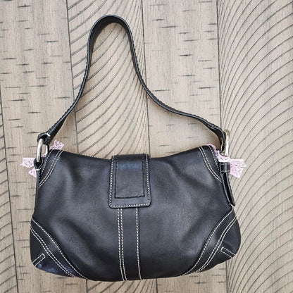 Vintage Y2K Mini Soho Black Buckle Flap Shoulder Bag Purse Yy