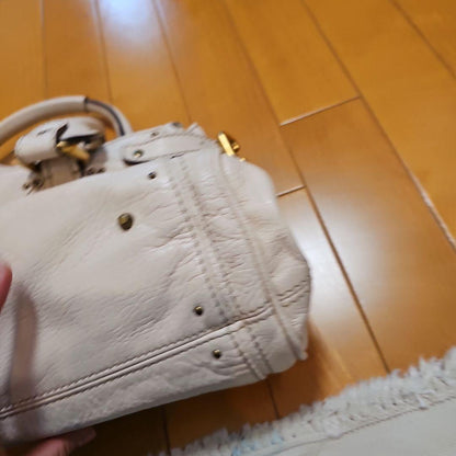 Chloe Paddington Shoulder Bag Leather Padlock Off White cG