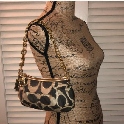 Vintage Y2K Coach Lurex Poppy Gold Hardware Small Shoulder Bag dE