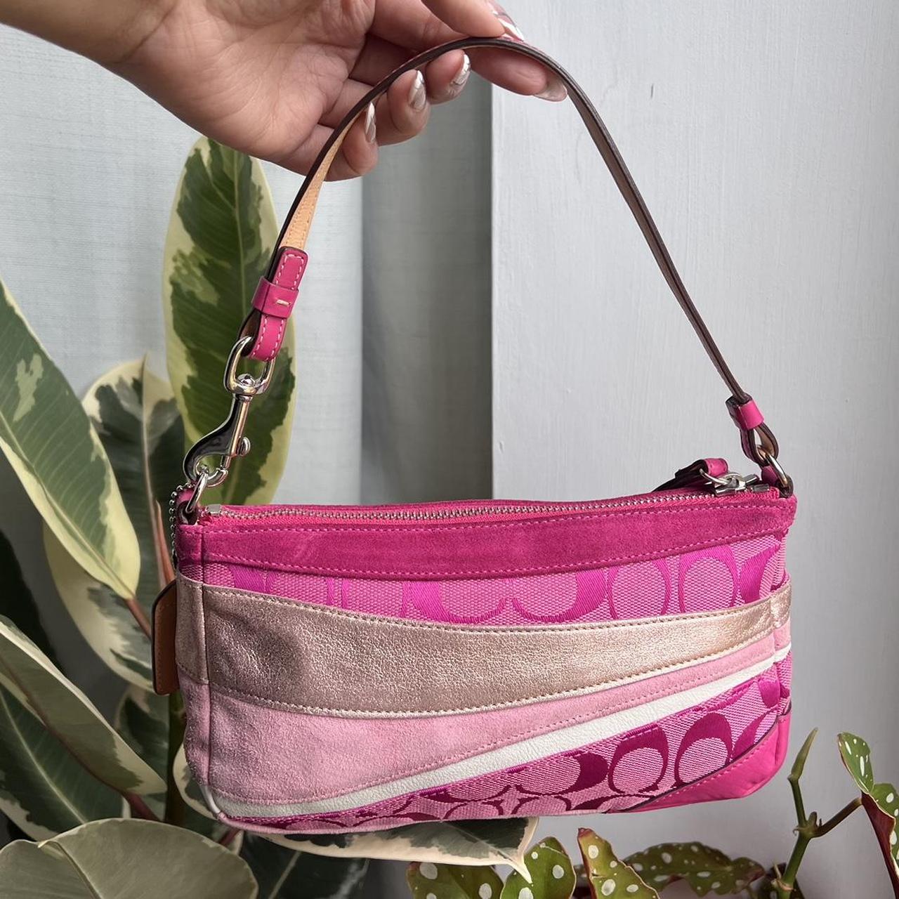 Coach Signature Vachetta Hand Shoulder Bag Pink Tan Silver RN