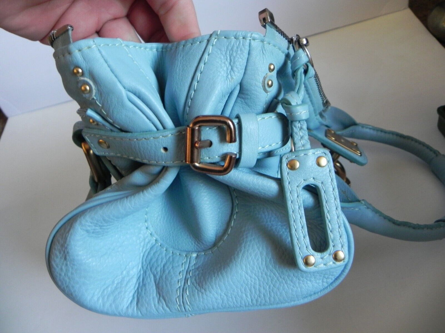 Chloe Paddington Gold Padlock Key Hand Bag Blue Leather Used VP