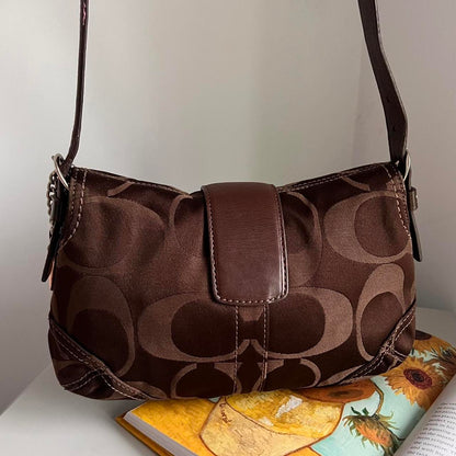 Coach Signature Soho Demi Shoulder Bag Brown Silver JM