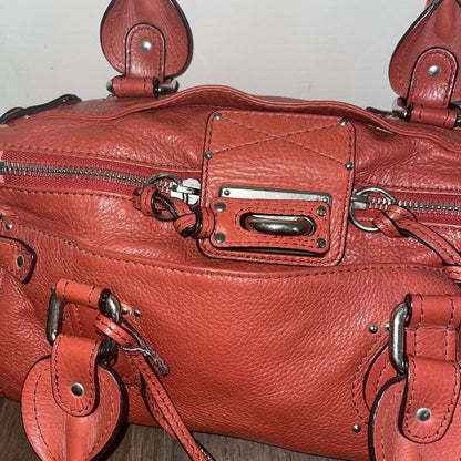 Chloe Paddington Hand Shoulder Bag Red Orange Leather Silver Hardware No Lock jO