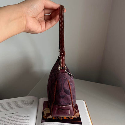 Coach Signature Demi Pouch Purple Burgundy Silver Lv