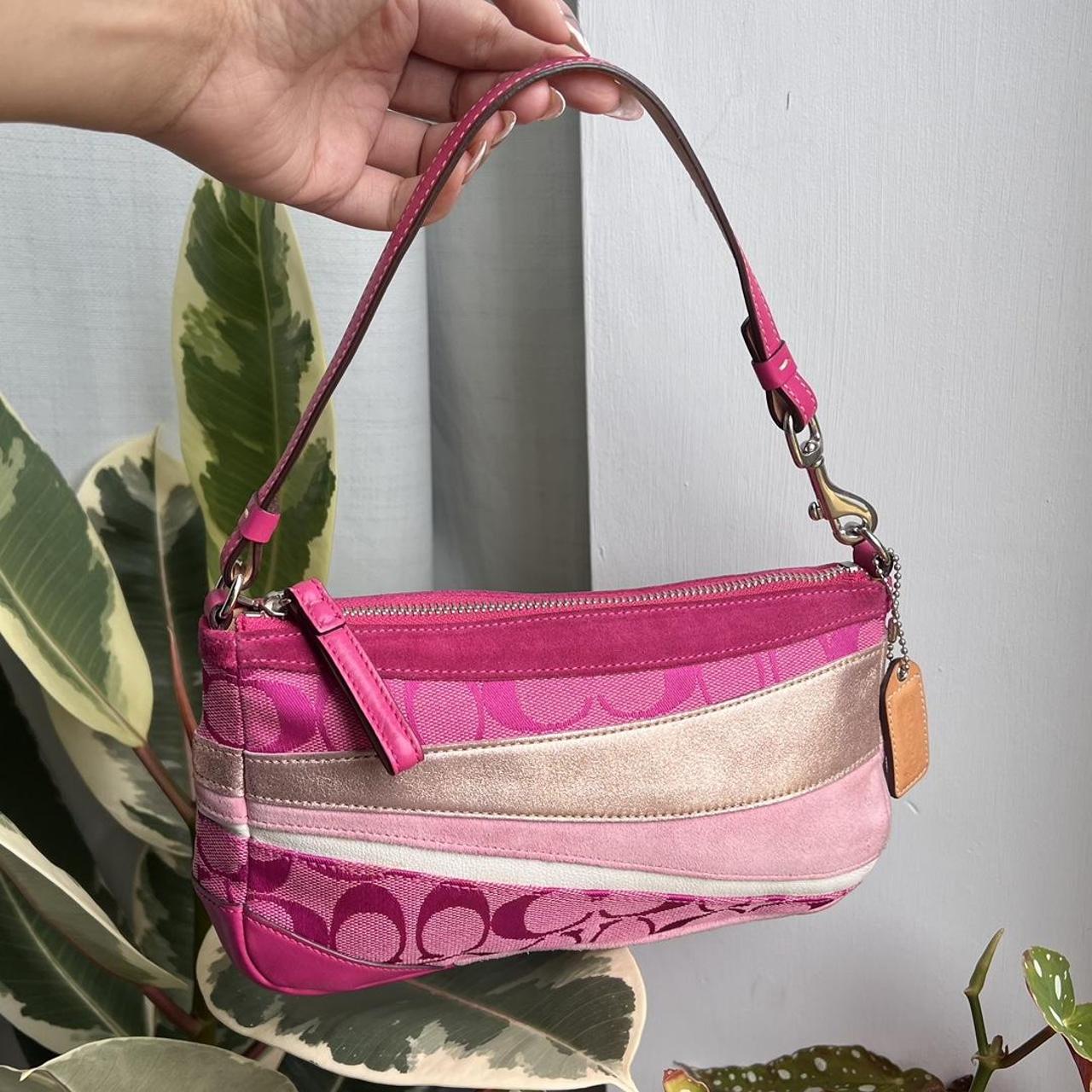 Coach Signature Vachetta Hand Shoulder Bag Pink Tan Silver RN