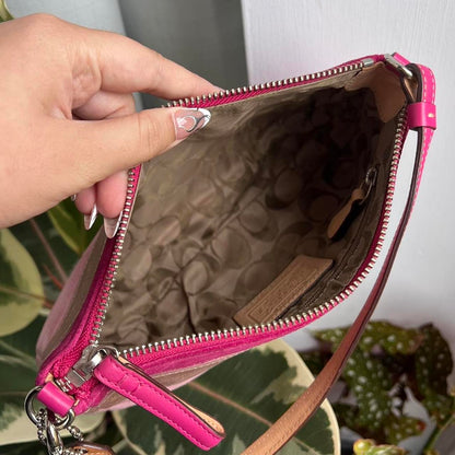 Coach Signature Vachetta Hand Shoulder Bag Pink Tan Silver RN
