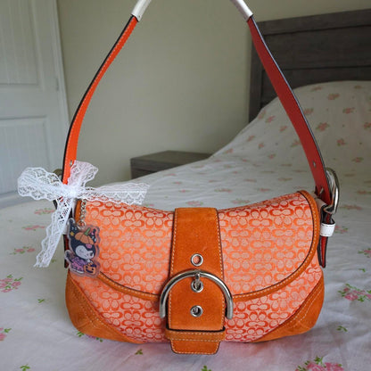 Vintage Coach Mini Soho Buckle Flap Orange Shoulder Purse rY