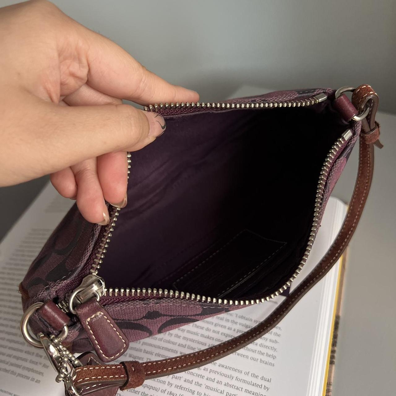 Coach Signature Demi Pouch Purple Burgundy Silver Lv