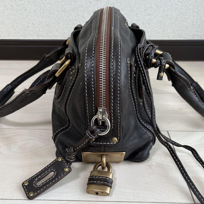 Chloe Paddington Handbag Mini Boston Brown Leather With Gold Padlock Used vZ
