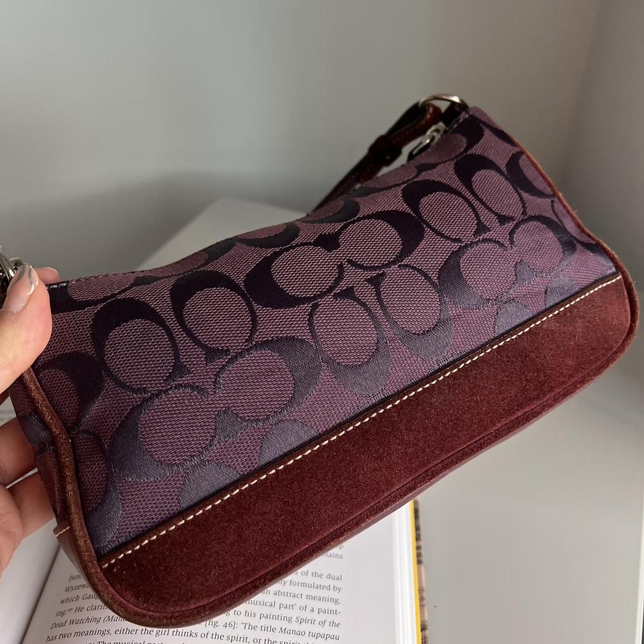 Coach Signature Demi Pouch Purple Burgundy Silver Lv