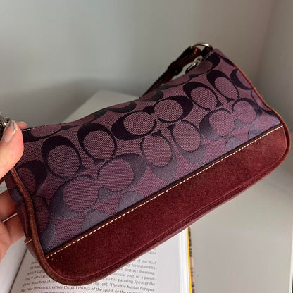 Coach Signature Demi Pouch Purple Burgundy Silver Lv