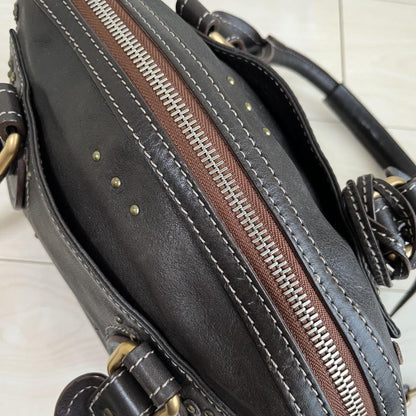 Chloe Paddington Handbag Mini Boston Brown Leather With Gold Padlock Used vZ