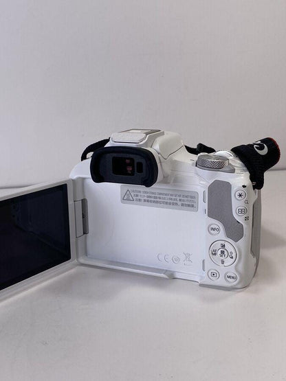 White Canon EOS R50 4K Video Mirrorless Camera with RF-S 18-45mm f/4.5-6.3