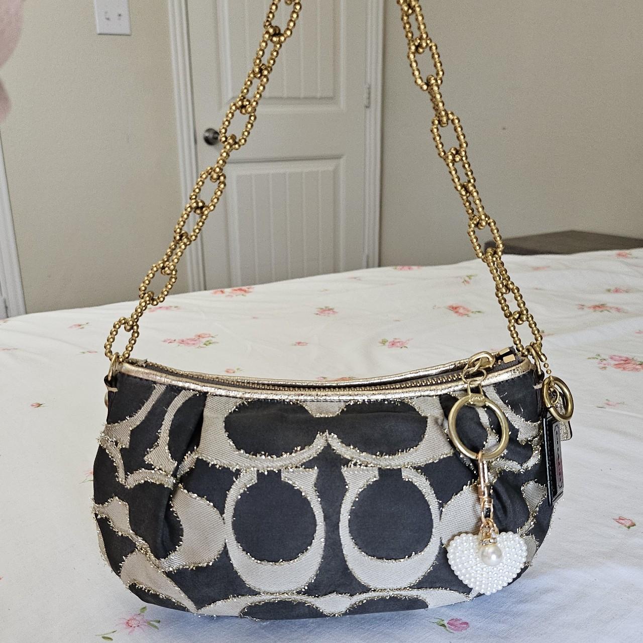 Vintage Y2K Coach Lurex Poppy Gold Hardware Small Shoulder Bag dE