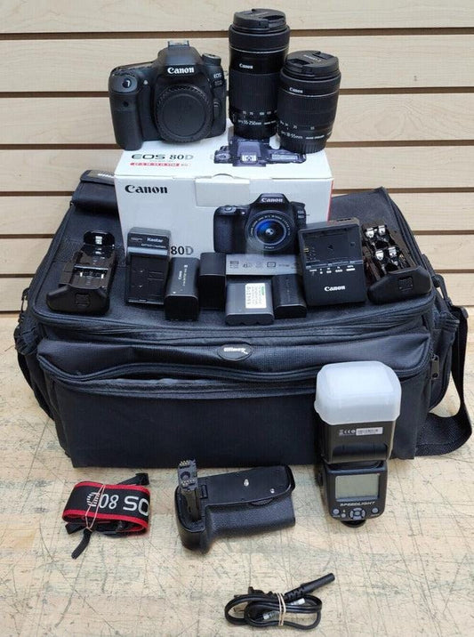Canon EOS 80D with Canon Zoom Lens 18-55mm & 55-250mm and Accessories
