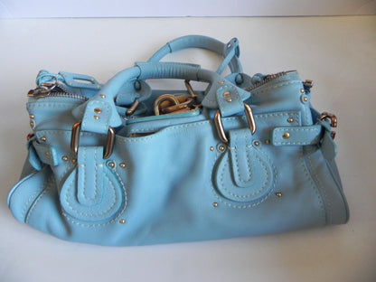Chloe Paddington Gold Padlock Key Hand Bag Blue Leather Used VP