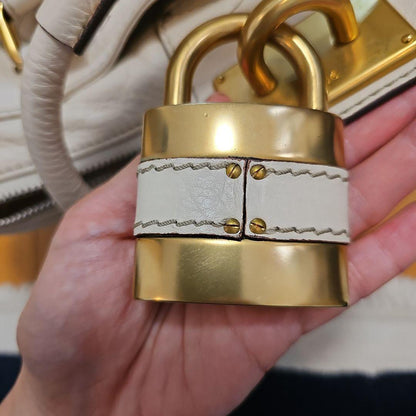 Chloe Paddington Shoulder Bag Leather Padlock Off White cG