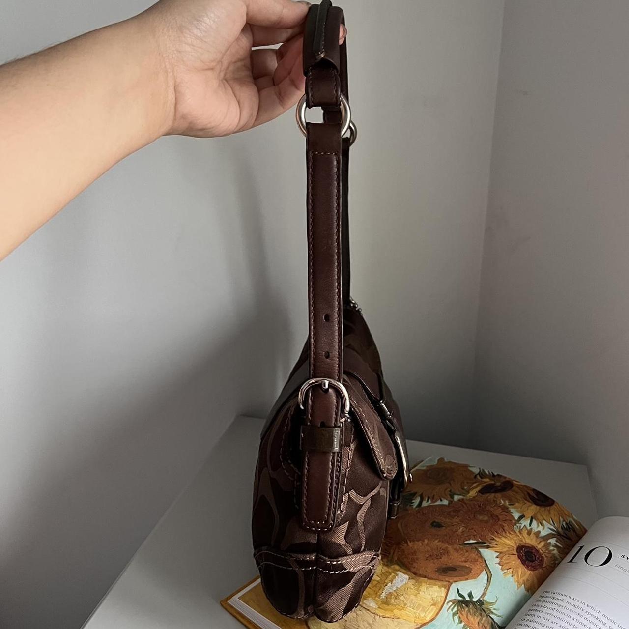 Coach Signature Soho Demi Shoulder Bag Brown Silver JM