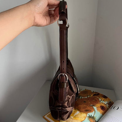 Coach Signature Soho Demi Shoulder Bag Brown Silver JM