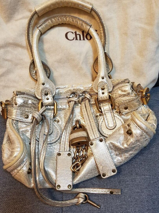 Chloe Paddington Champagne Gold Padlock Key Tote Hand Womens Bag New 2412M yk