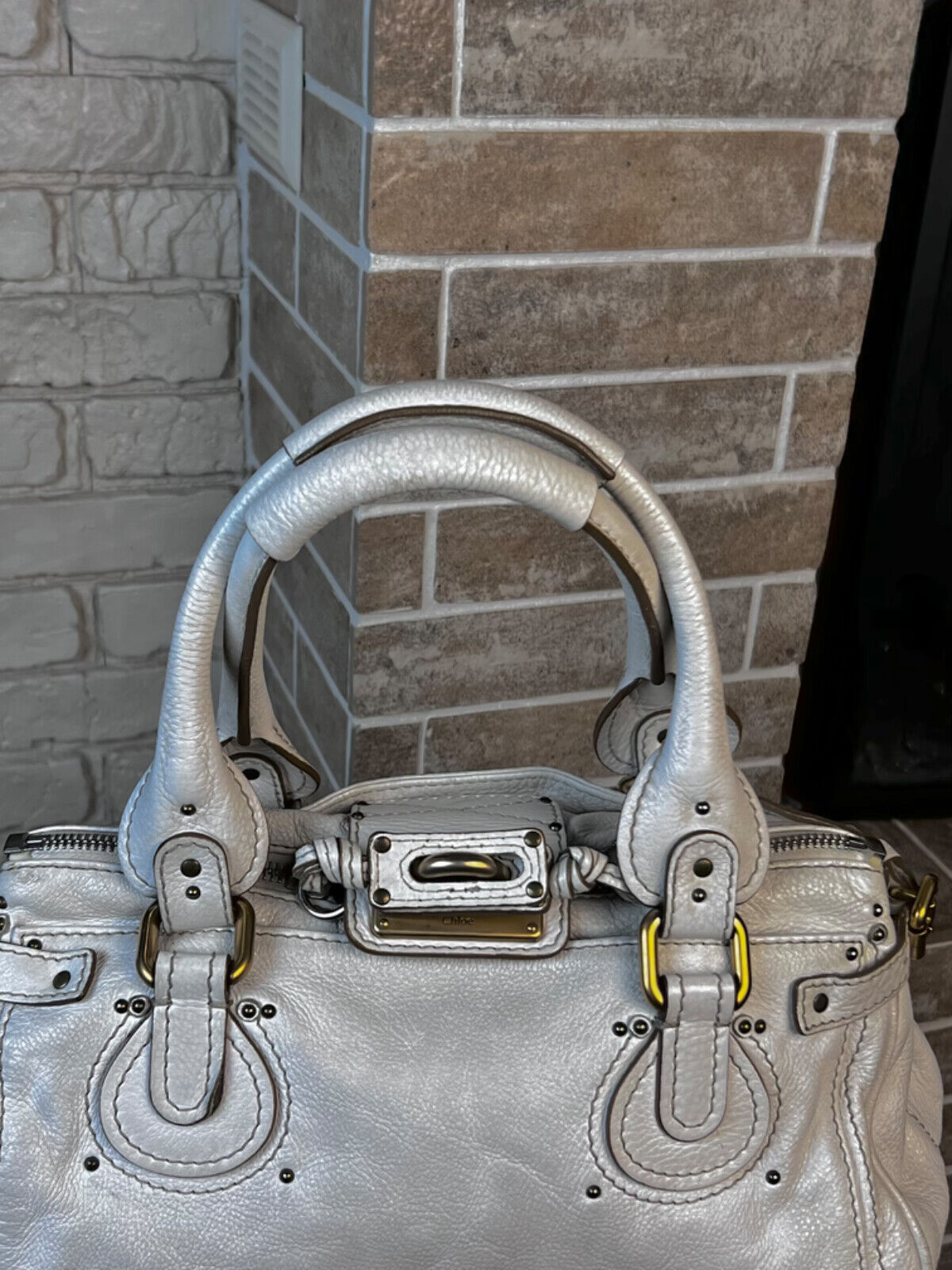 Chloe White Paddington Leather Bag In White Medium Ve