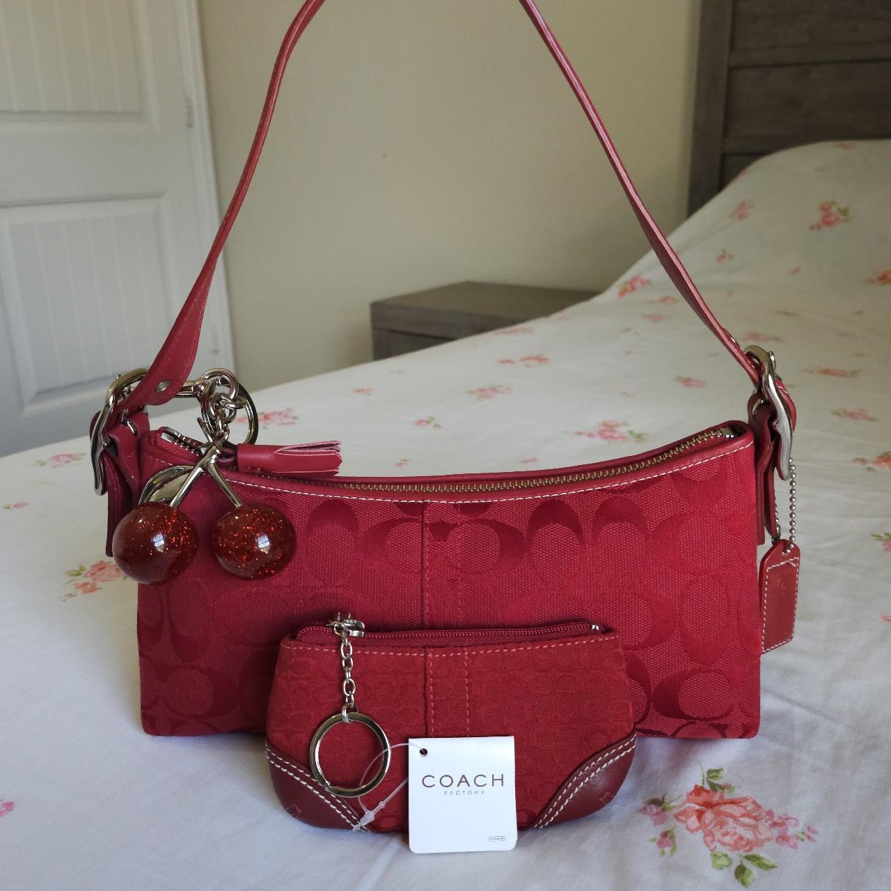 🍒 Y2K Vintage Rare Coach Red East West Baguette Shoulder Bag With Coin Purse 🍒 fM