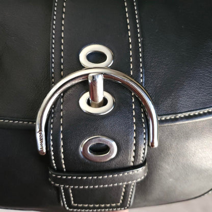 Vintage Y2K Soho Black Buckle Flap Shoulder Bag Purse xr