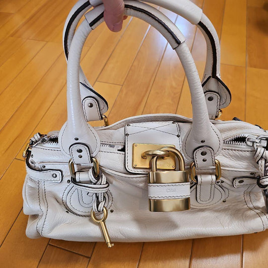 Chloe Paddington Shoulder Bag Leather Padlock Off White cG